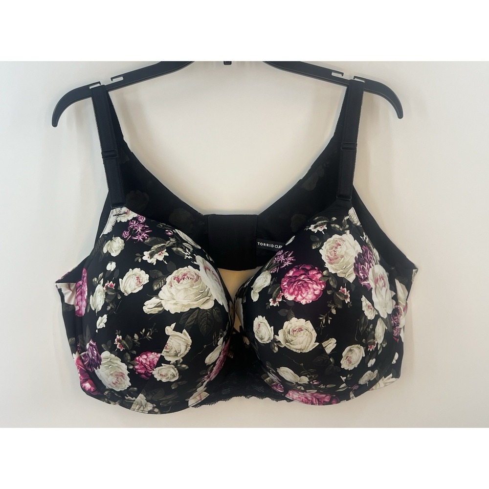 Torrid Dark Floral Push-Up T-Shirt Bra Women 46DDD Cottagecore Goth Coquette - Picture 2 of 9